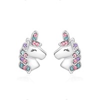 KINGSIN Silver Unicorn Earrings for Little Girls Hypoallergenic Stud Unicorn Jewelry Gifts for Girl Women Daughter Sister Party Birthday