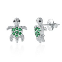 KINGSIN Silver Hypoallergenic Sea Turtle Stud Earrings with Green Cubic Zirconia Jewelry Gifts for Girl Women