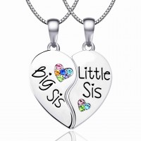 KINGSIN Sister Necklace for 2 Big Sister Little Sister BFF Pendant Necklaces Matching Relationship Necklace for Girls Women