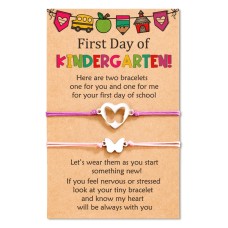 KINGSIN First Day of School Bracelet Mom and Daughter Back to School Gifts Bracelet Mommy and Me Mother Daughter Matching Bracelets 1st day of school Separation bracelet-K021-butterfly-pink purple