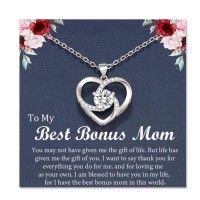 KINGSIN Bonus Mom Necklace Bonus Mom Gifts from Daughter Son Stepmom Step Mom Mothers Day Gifts Second Mom Foster Adoption Mom Birthday Gifts-K023-Bonus Mom